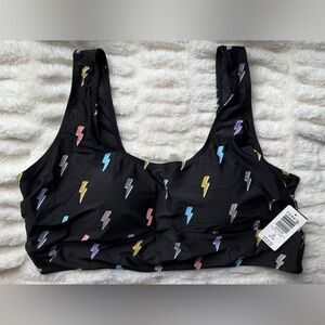 NWT Torrid Black Bikini Top with Multi-Color Lightning Bolts